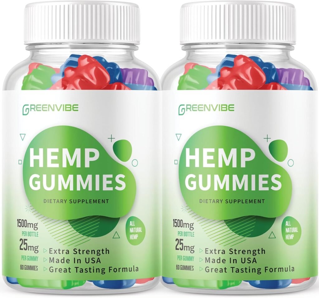 (2 Pack) Greenvibe Gummies - Green Vibe Gummies Official Formula Extra Strength Performance Blend, Green Vibe Hemp Gummy 25mg Per Gummy, 1500mg Hemp Per Bottle New 2023 Big Size Formula (120 Gummies)