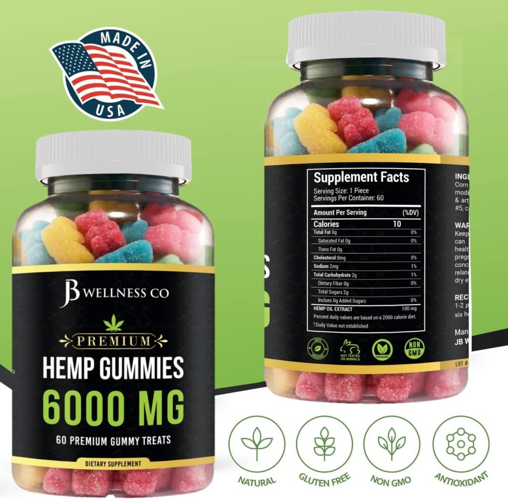 [2-PACK] Hemp Gummies Premium – 6000 MG – Great for Peace  Relaxation - Calming Gummies – Vitamins  Omega 3,6,9 – Made in The USA [2-PACK]