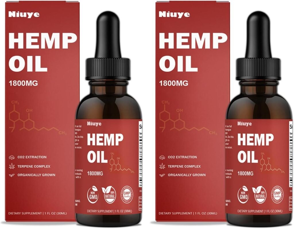 2-Pack Hemp Oil Extra Strength - 1800mg High Potency - Rich in Omega 3-6-9 - CO2 Extraction  Organically Grown - 3rd-Party Tested  Non-GMO