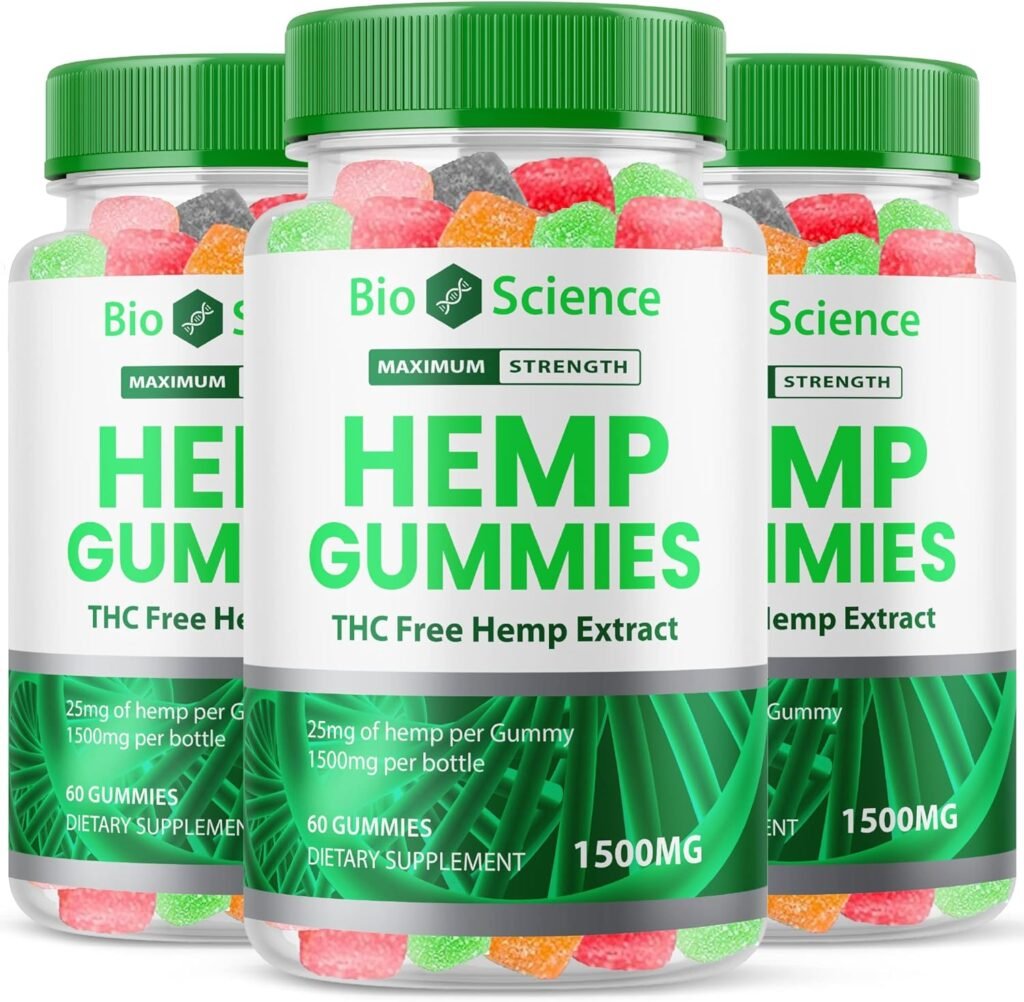 (3 Pack) Bioscience Hemp Gummies - Official Formula - Bioscience CDC Gummies, Bio Science Gummies 25mg Per Gummy, 1500mg Per Bottle, Extra Strength Formula, Great Taste, Big Shape Gummy (180 Gummies)