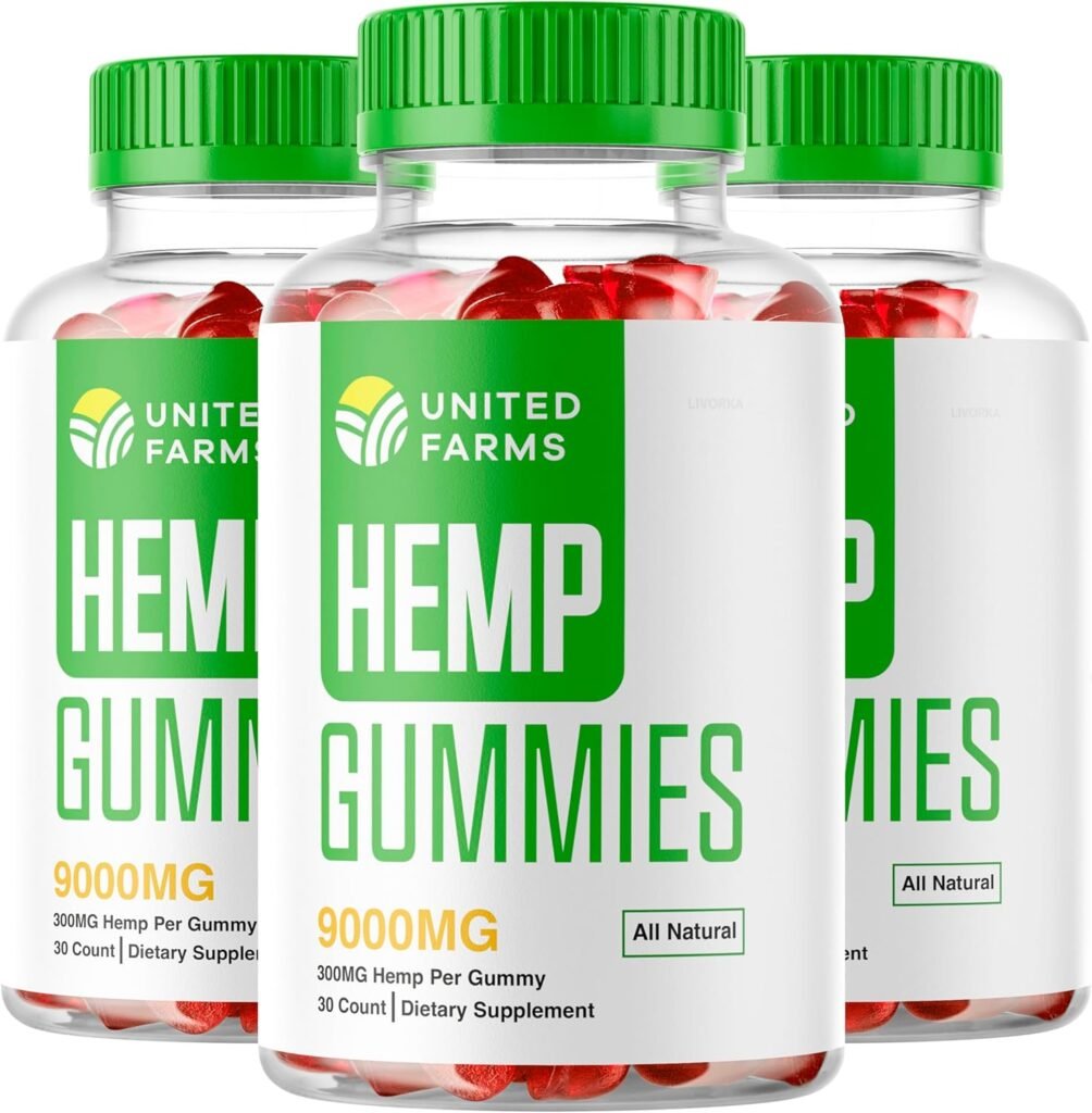 3 Pack - United Farms - United Farm 90 Gummies for 3 Months, United Farm Hemp 9000 mg Per Bottle., UnitedFarm Great Taste Hemp Gummies, United Farms Gummies, UnitedFarm Hemp.