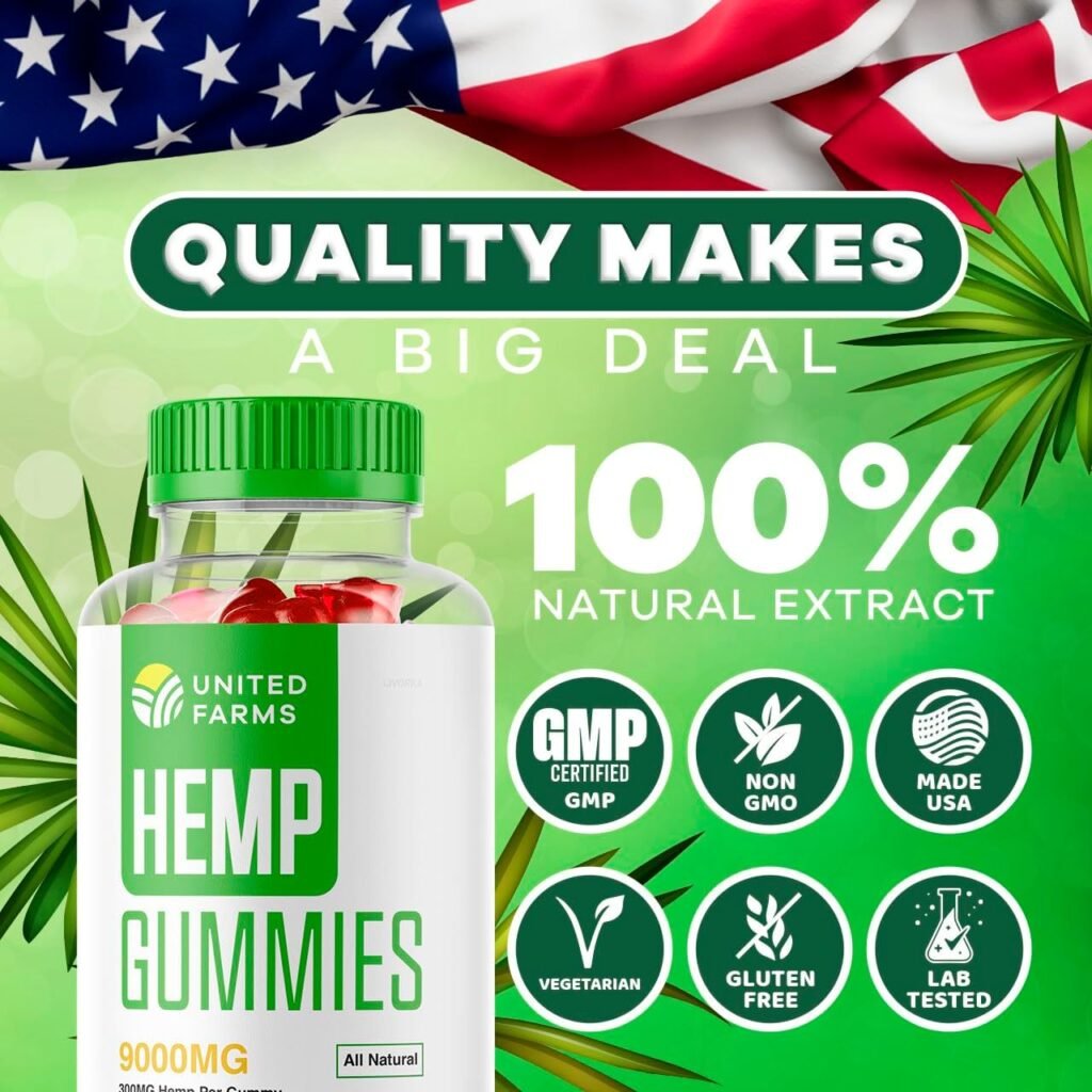 3 Pack - United Farms - United Farm 90 Gummies for 3 Months, United Farm Hemp 9000 mg Per Bottle., UnitedFarm Great Taste Hemp Gummies, United Farms Gummies, UnitedFarm Hemp.