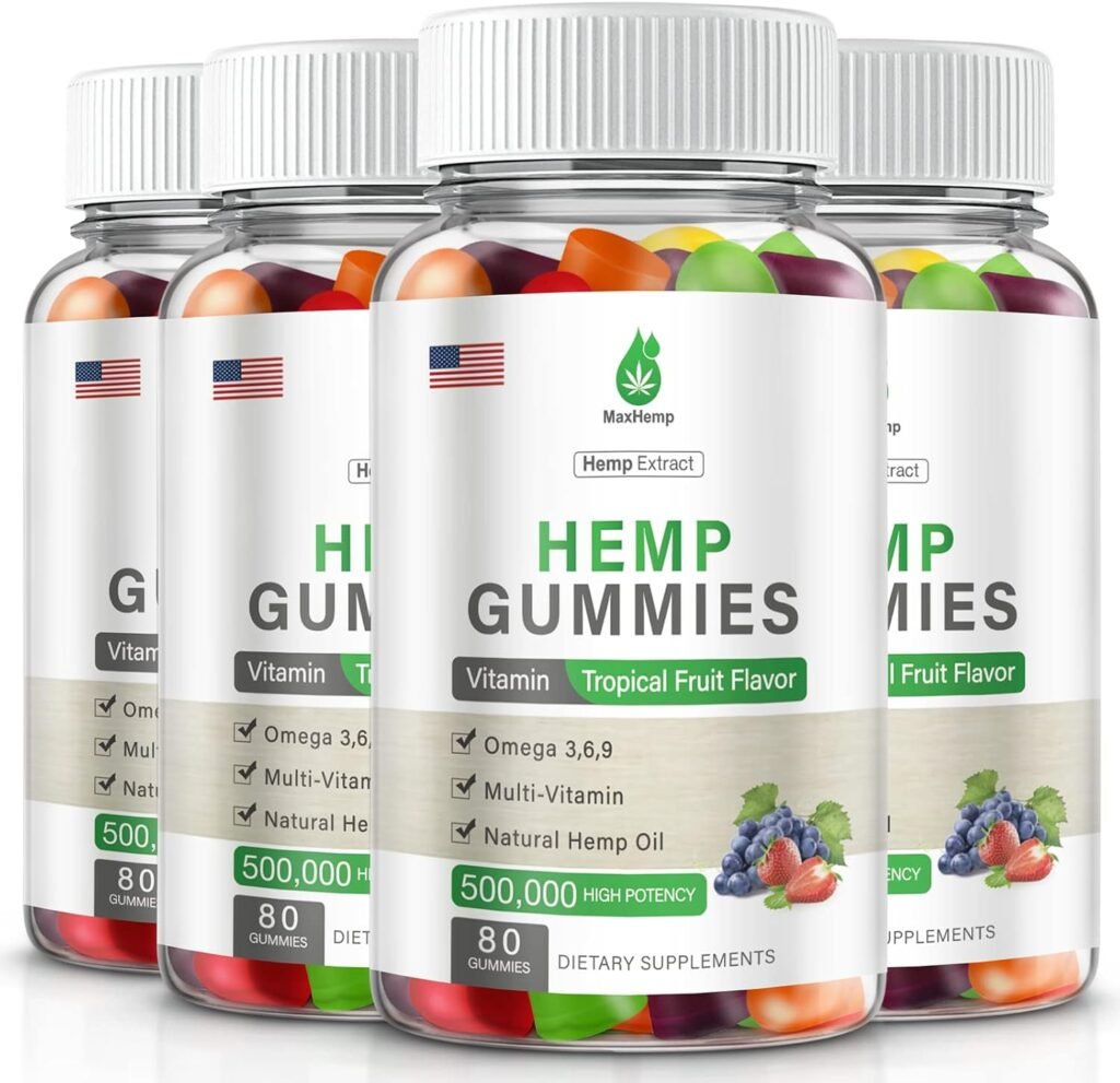 4 Pack Organic Hemp Gummies 500,000 Extra Strengthen High Potency with Pure Hemp Oil Extract Vegan Edible Bear Candy Made in US