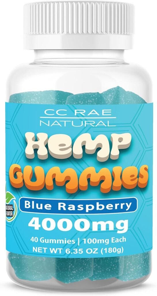 All Natural Blue Raspberry Hemp Gummies - 4000mg Jar (40 Gummies) - Extra Strength, High Potency, Gluten-Free, Vegan, Non-GMO - Made in The USA