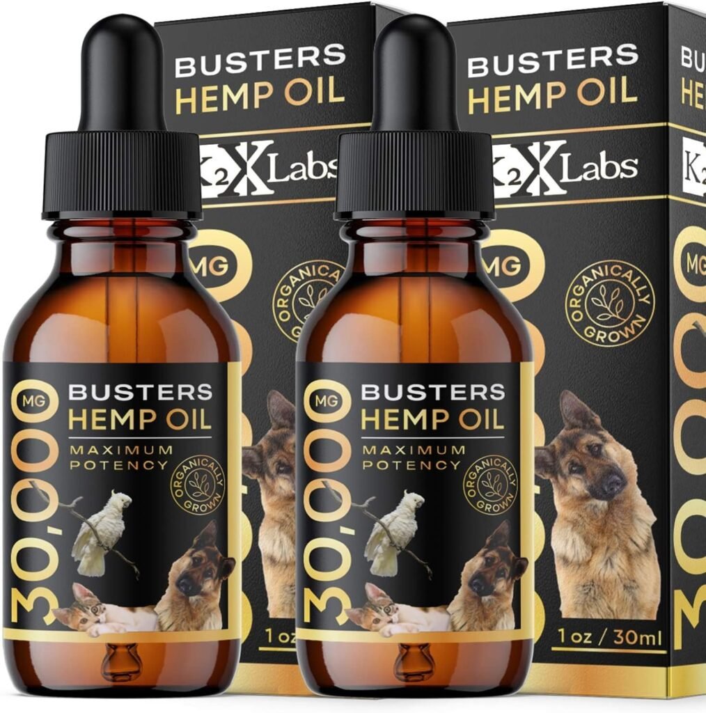 Busters Max Potency Organic Hemp Oil [2Pack, 2Months Supply]  Treats for Dogs  Cats - Perfect Ratio Omega 3  6 - Made in USA - Hip  Joint Health, Natural Relief, Calming