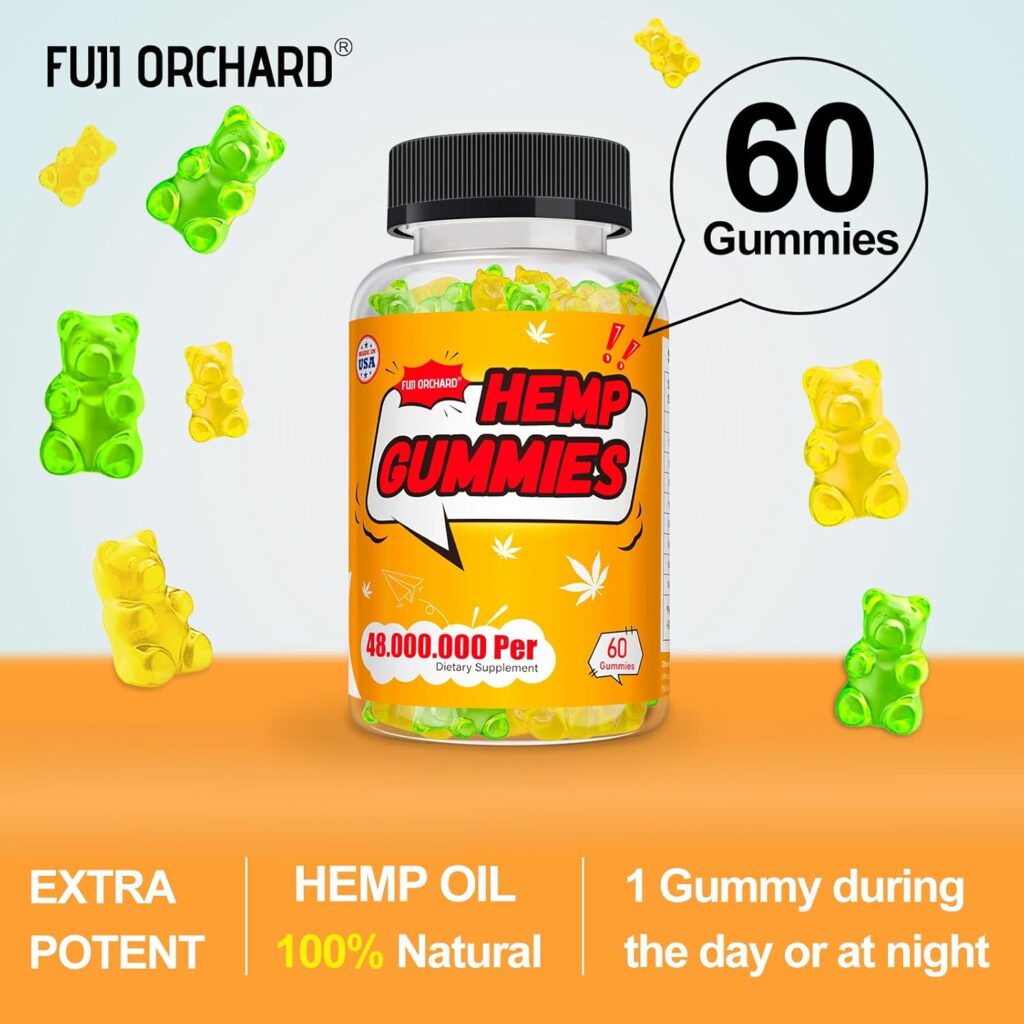 FUJI ORCHARD 48000mg Hemp Gummies High Potency - Hemp Gummies for Deep Bedtimes  Relaxation - Natural Hemp Oil Gummy for Adults - Made in USA - Gluten Free  Vegan - 60 Count