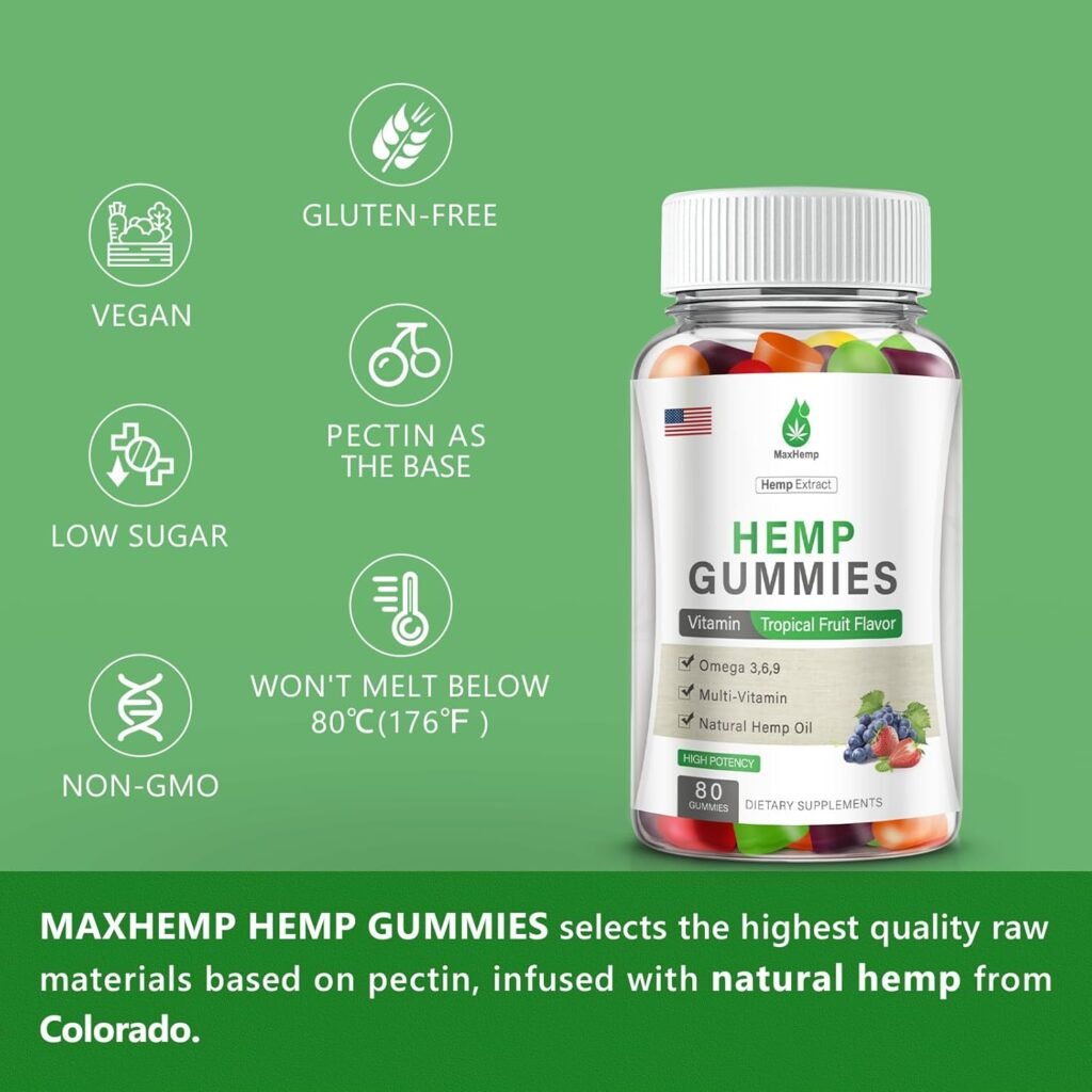 Hemp Gummies - 2 Packs Hemp Gummy 100% Natural Organic Extra Strength High Potency with Pure Hemp Oil Extract Vegan Bear Candy