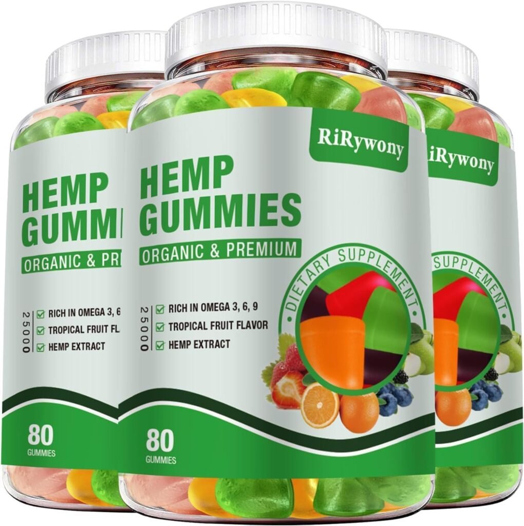 Hemp Gummies 3 Pack, Extra Strength Natural Hemp Oil Fruity Edibles Vegan Gummy, Organic High Potency Hemp Supplement for Non-GMO, Low Sugar, 240 Count, Made in USA