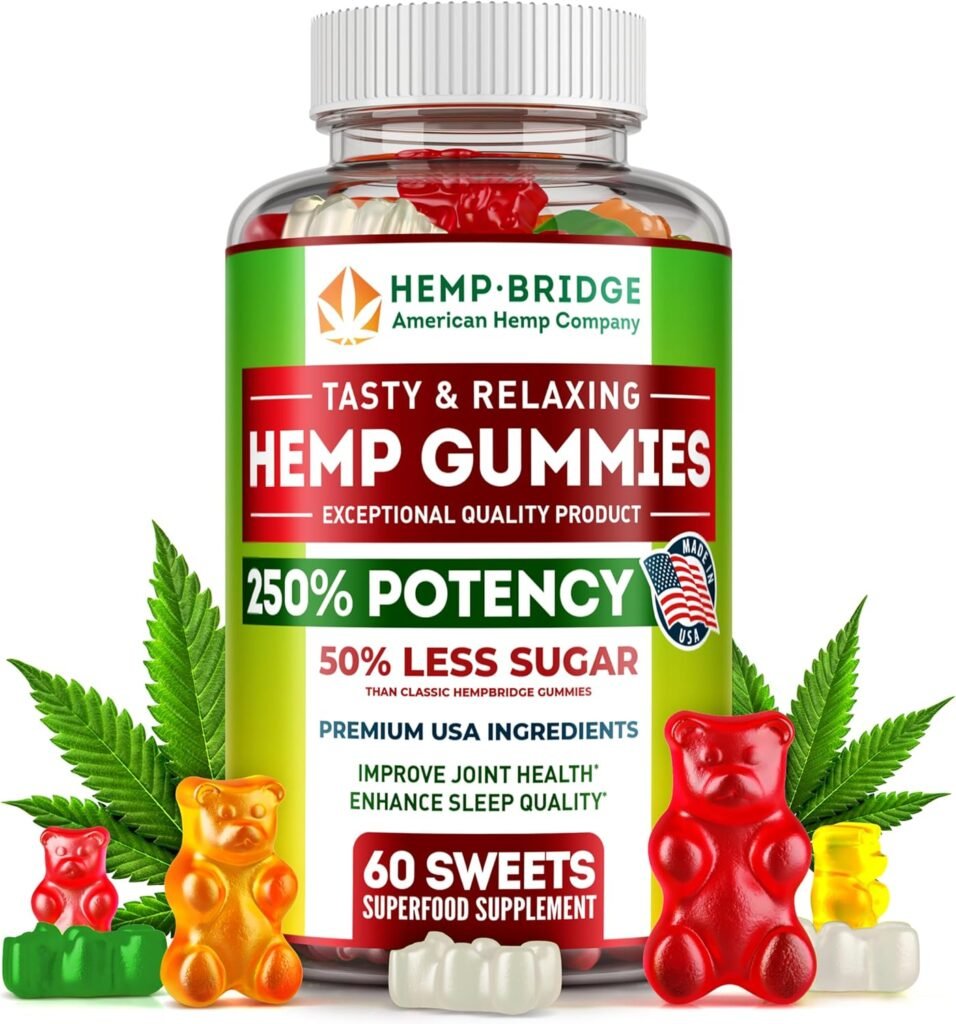 Hemp Gummies 50mg - Made in USA - Omega 3 Supplement with Hemp Oil - Fruity Gummies for Joints, Muscles, Relax, Calm, Sleep, Skin and Nails - 60 count