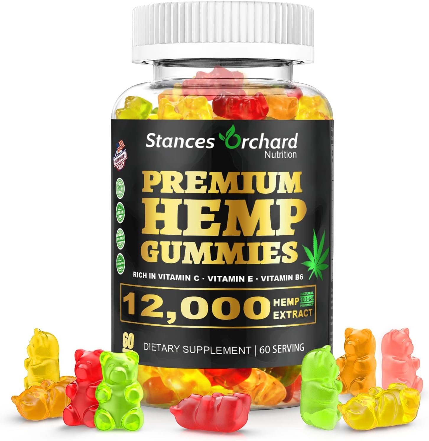 Hemp Gummies Advanced Extra Strength High Potency Organic Hemp Supplement with Pure Hemp Oil Extract for Adults - for Peaceful Beedtime - Natural Edibles, Vegan, Non-GMO, Sugar Free