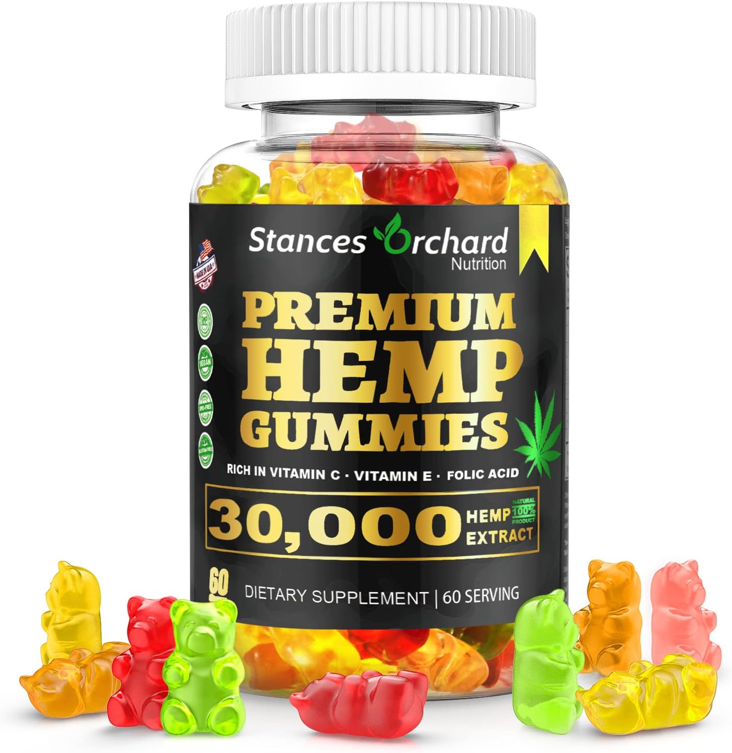 Hemp Gummies Advanced Extra Strength Infused Natural Organic Hemp Oil Extract for Stress Reduction, for Adult Relaxation Vegan Non-GMO Zero ÇBD Oil Low Sugar Made in USA