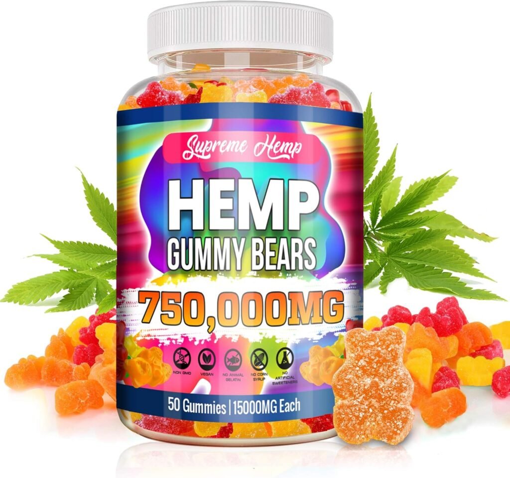 Hemp Gummies High Potency Hemp Natures Leaf Supplement Extra Strength with Pure Natural Hemp Oil Extract - Best Edible Hemp Gummy for Adult Made in USA