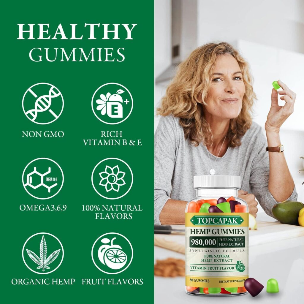 Hemp Gummies High Potency Hemp Supplement Extra Strength with Pure Natural Hemp Oil Extract - Best Edible Hemp Gummy for Adult Made in USA