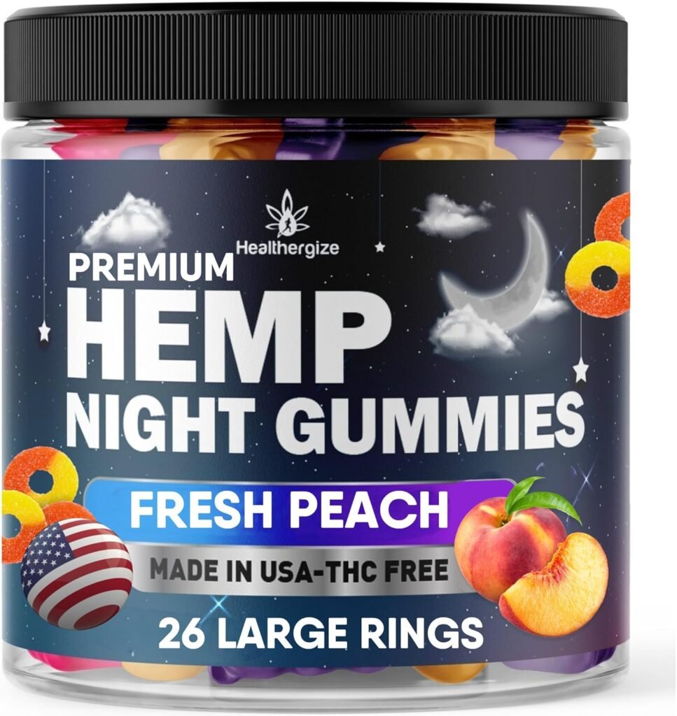 Hemp Gummies Night-Time, High Potency Nap Gummies, Peace and Relaxation, Peach Ring Gummy Bear Edibles, Good Mood, Calm Bedtime-Gomitas para Dormir, Natural Hemp Oil-Made in USA