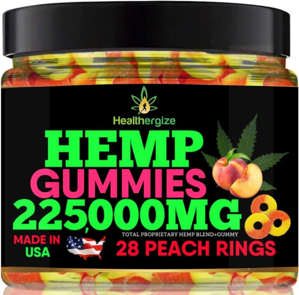 Hemp Gummies-Premium Peach Rings Gummy Bears-Fresh and Full Flavor-Natural Hemp Gummy-Great for Back, Neck, Knees, Muscles, Joints, Calm, Relax, Discomfort-Made in USA