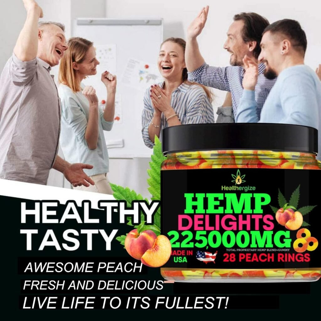 Hemp Gummies-Premium Peach Rings Gummy Bears-Fresh and Full Flavor-Natural Hemp Gummy-Great for Back, Neck, Knees, Muscles, Joints, Calm, Relax, Discomfort-Made in USA