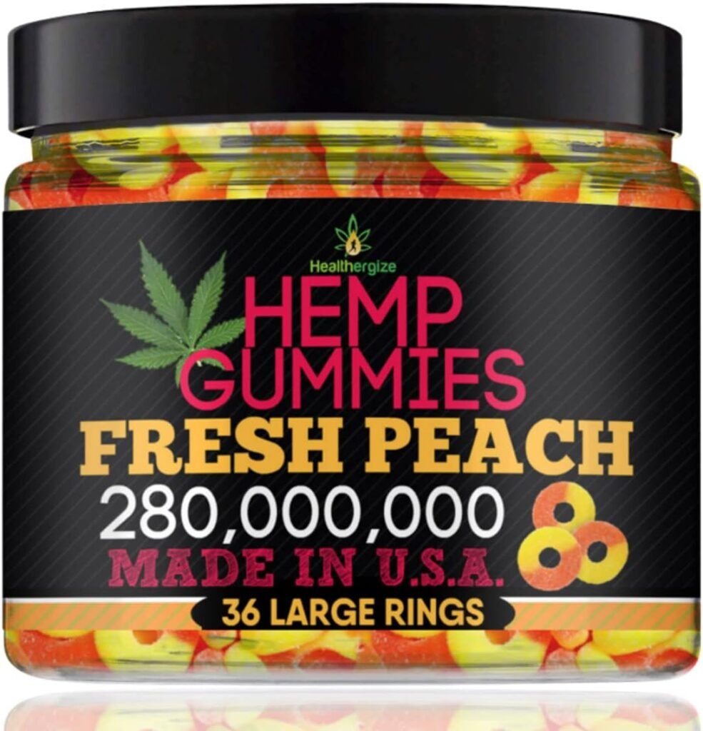 Hemp Gummies-Premium Peach Rings-Made in USA-Fresh Full Flavor-Natural Hemp Oil Gummy Edibles-for Back, Neck, Knees, Muscles, Joints, Calm, Relaxation, Discomfort-36 Large Rings