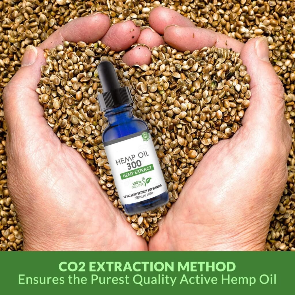 Hemp Oil 300mg - 100% Organic Hemp Drops - Rich in Omega Fatty Acids 3 6 9 - Grown and Made in USA - with MCT Oil