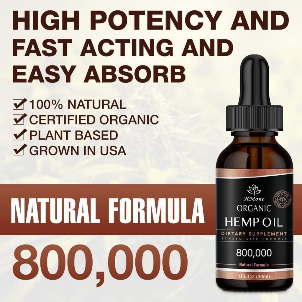 Hemp Oil - 4 Packs 800,000 Maximum Strength - Pure  CO2 Extract Drops - 100% Natural Organic, Vegan, Non-GMO, Grown in USA Free