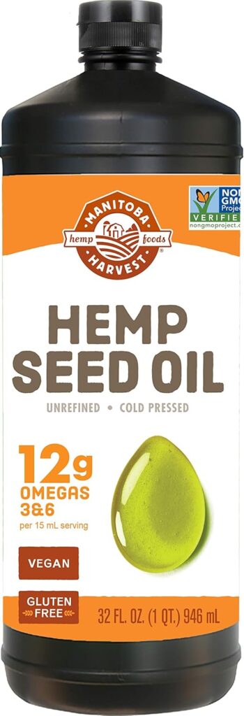 Hemp Oil – Cold Pressed, Premium Quality – 12g of Omegas 3  6 Per Serving – Hydrate, Calm  Nourish Skin - Non GMO, Vegan, Gluten Free Hemp Seed Oil – Great for cooking, salad dressings - 32 Fl Oz