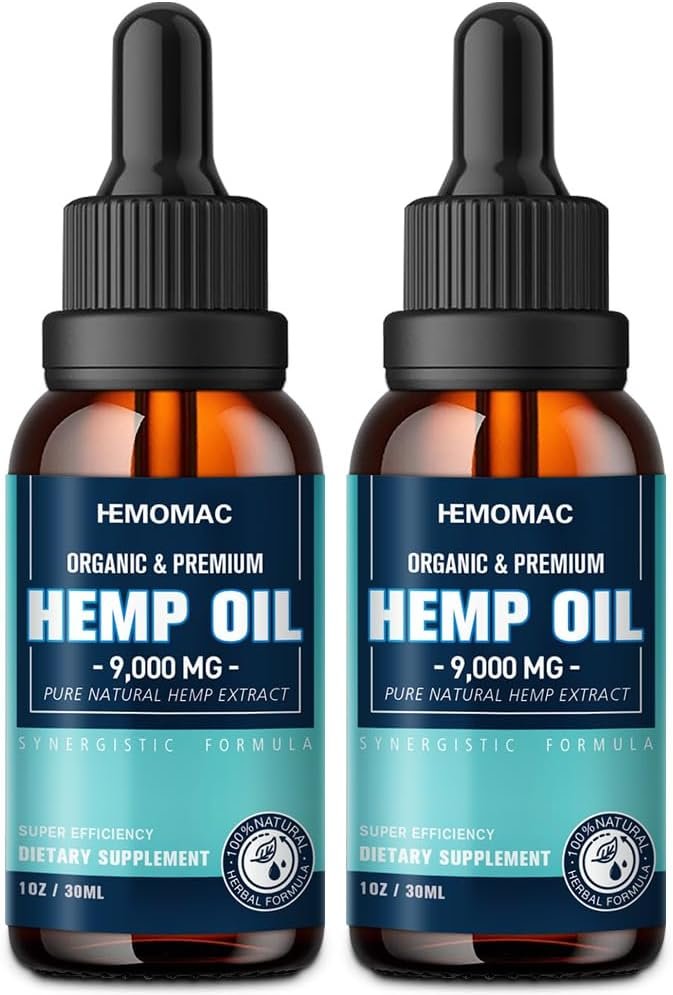 Hemp Oil High Potency - Maximum Strength Natural Hemp Drops Organic Tincture with Vegan, Non-GMO - Grown  Made in USA