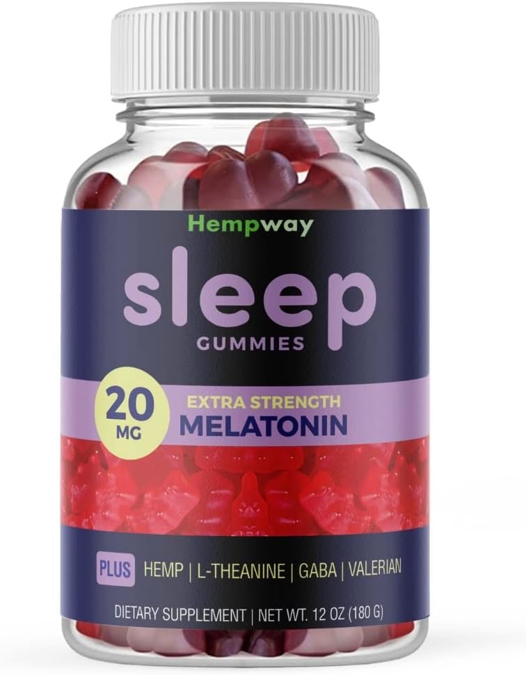 Hemp Sleep 20 mg Melatonin Gummies | 10 mg Melatonin per Gummy | May Help Falling Asleep Faster  Staying Asleep Longer | with GABA, Valerian, Lemon Balm, Melatonin | Sugar-Free Vegan 60 ct