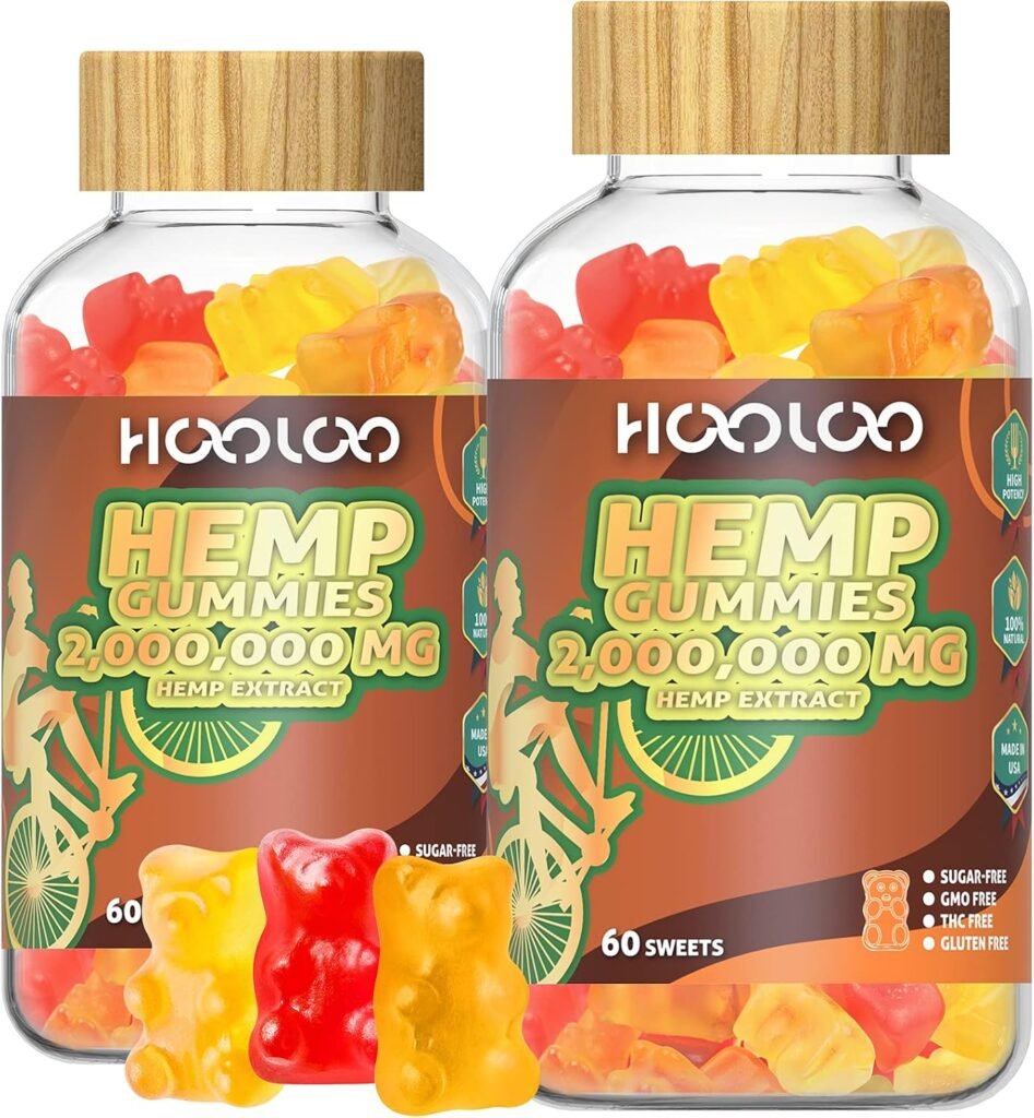 HOOLOO Hemp Gummies Extra Strength 2,000,000mg, Hemp Extract Sugar Free Gummy Bears Fruity, Made in USA