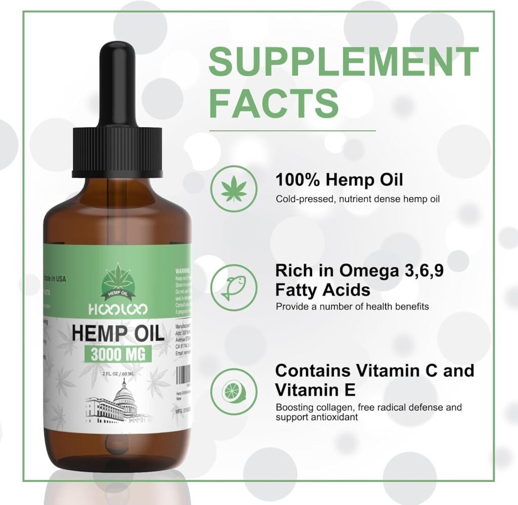 HOOLOO Hemp Oil for Adults 3000MG for Bedtime Support, Unwind, Relief Muscle Joint Discomfort, Allergen Free, 2Fl Oz, Made in USA