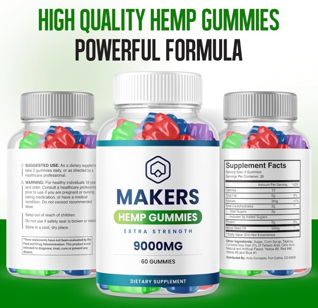 Makers Hemp Gummiess Advanced Strength Performance Hemp Blend Formula, Big Size Makers Hemp Gummy with 25mg Hemp Extract, Great Taste 1500mg Per Bottle, New 2024 Formula Makers Gummies (3 Bottles)