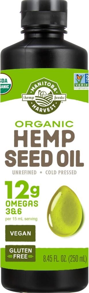 Manitoba Harvest Organic Hemp Oil, Cold Pressed, 12g of Omegas 36 Per Serving, Non-GMO, 16.9 Fl Oz