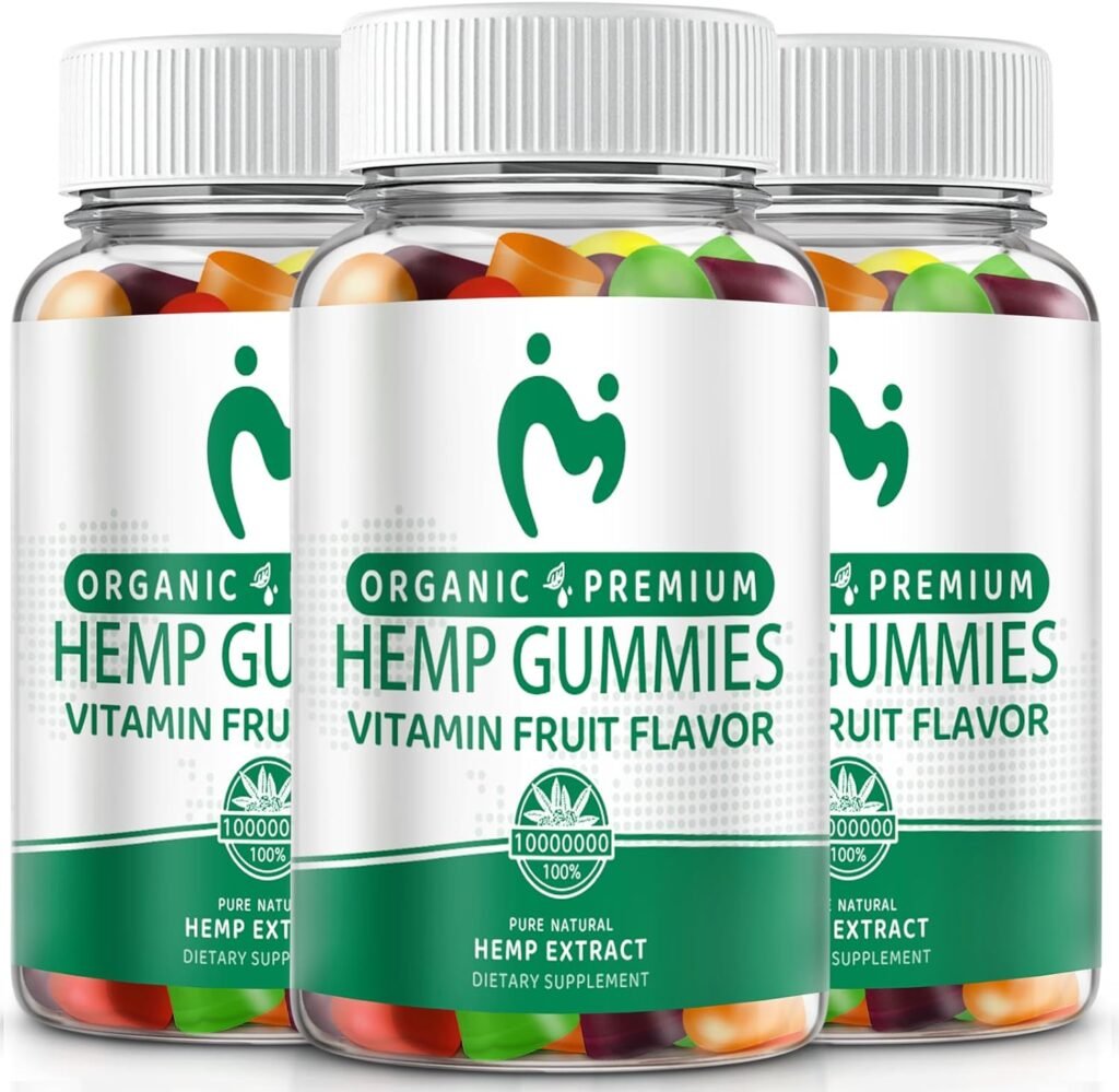 MOSRAY (3 Pack Organic Hemp Gummies 100% Natural Pure Hemp Oil Extract Strong High Potency Edible Vegan Low Sugar Made in USA