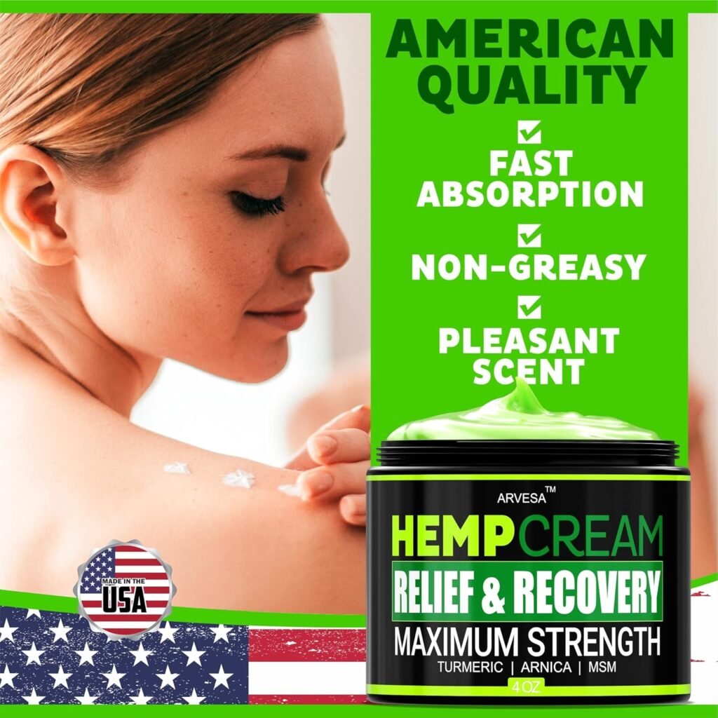 Natural Hemp Cream for Joints, Back, Neck, Elbows with Hemp + Turmeric + Arnica | Natural Hemp Oil Extract Gel - Made in The USA - 4 fl oz