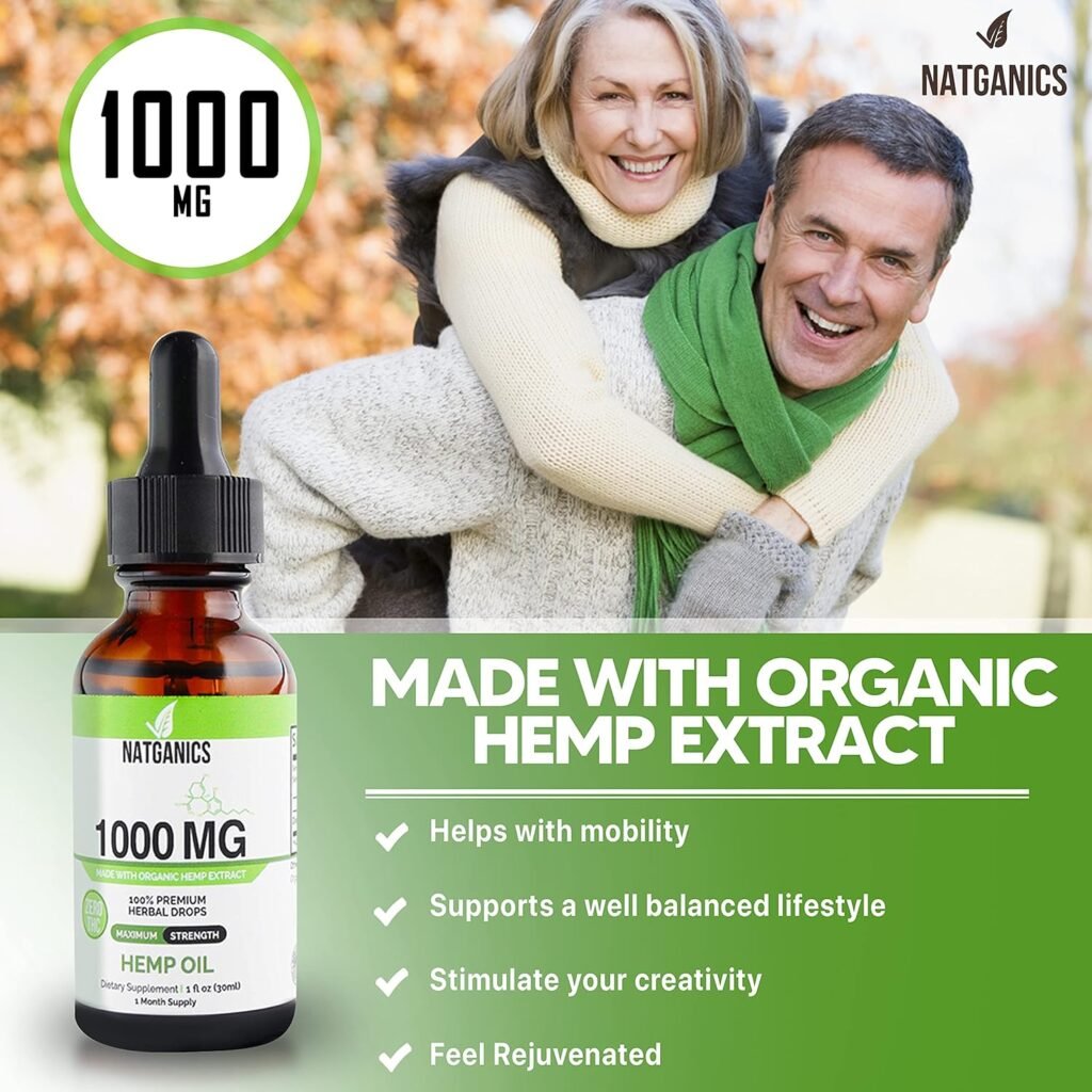 Organic Hemp Oil 1000mg - Ultra Premium Hemp Oil Drops 1000mg - Natural Hemp Oil Extract Tincture - Non-GMO Ultra-Pure CO2 Extracted Drops - Omega Fatty Acids 3 6 9 - Organically Grown  Made in USA