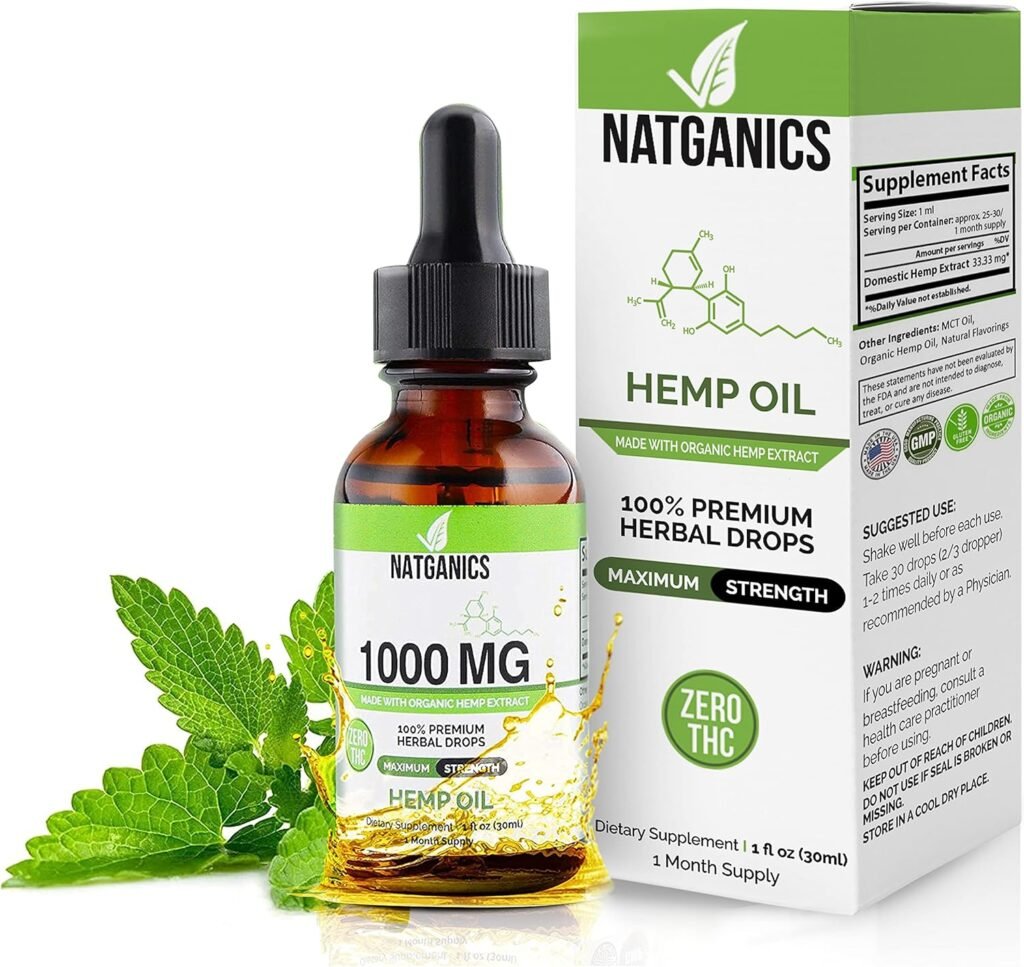 Organic Hemp Oil 1000mg - Ultra Premium Hemp Oil Drops 1000mg - Natural Hemp Oil Extract Tincture - Non-GMO Ultra-Pure CO2 Extracted Drops - Omega Fatty Acids 3 6 9 - Organically Grown  Made in USA