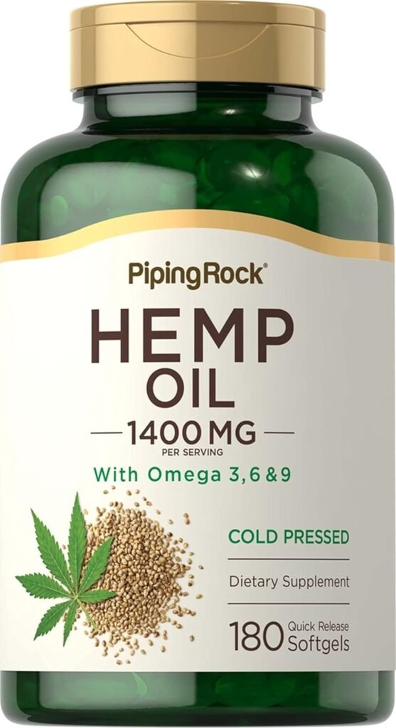 Piping Rock Hemp Oil Capsules 1400mg | 180 Softgels | Omega 3 6 9 | Cold Pressed | Gluten Free Supplements, Non-GMO