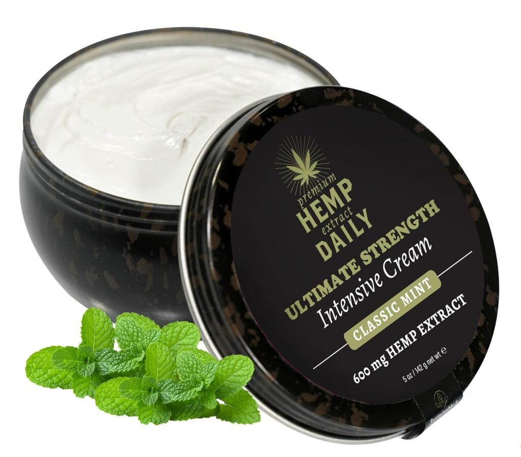 Premium Hemp Extract Daily Ultimate Strength Intensive Cream - Muscle, Knee, Joints, Back, Neck and Shoulder Rub - Organic Ingredients, Topical Lotion with Essential Oils - Classic Mint, Single 5oz