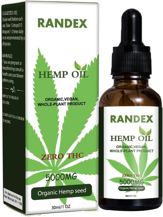 RANDEX (2 Pack) 5000mg Organic Cold-Pressed Hemp Oil - Rich in Omega 3-6-9 - Natural Hemp Drops - Made in USA