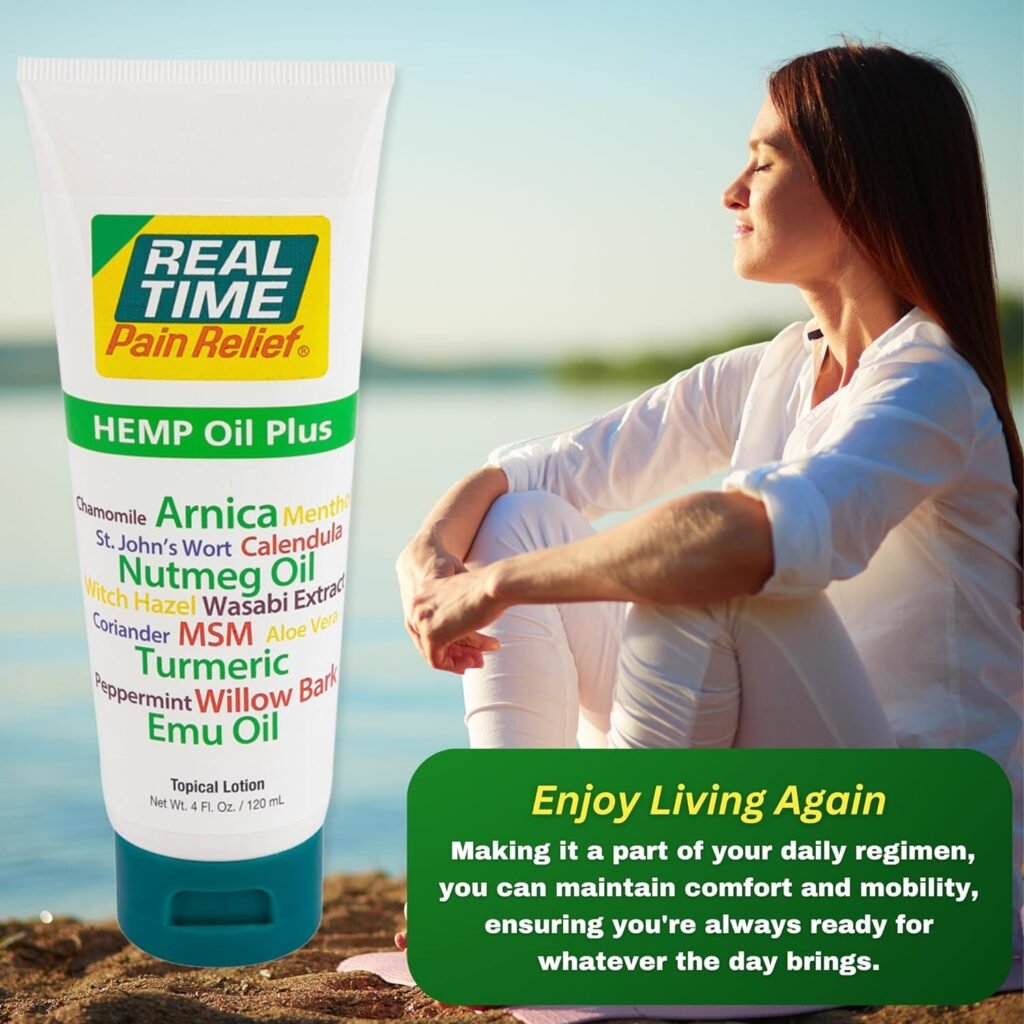 Real Time Pain Relief Hemp Oil Plus - 4oz Tube | Advanced Formula with Hemp Oil and 19 Natural Ingredients | Relieves Joint and Muscle Discomfort | includes Arnica, Turmeric, MSM, and Emu Oil