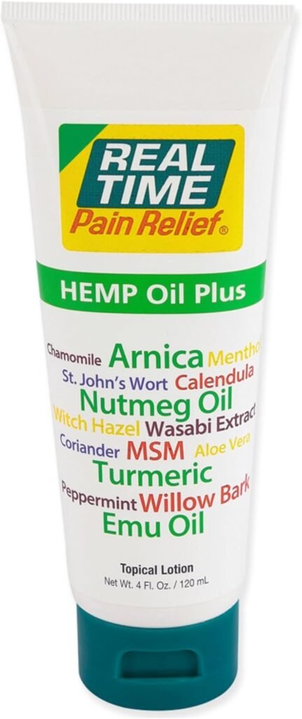 Real Time Pain Relief Hemp Oil Plus - 4oz Tube | Advanced Formula with Hemp Oil and 19 Natural Ingredients | Relieves Joint and Muscle Discomfort | includes Arnica, Turmeric, MSM, and Emu Oil