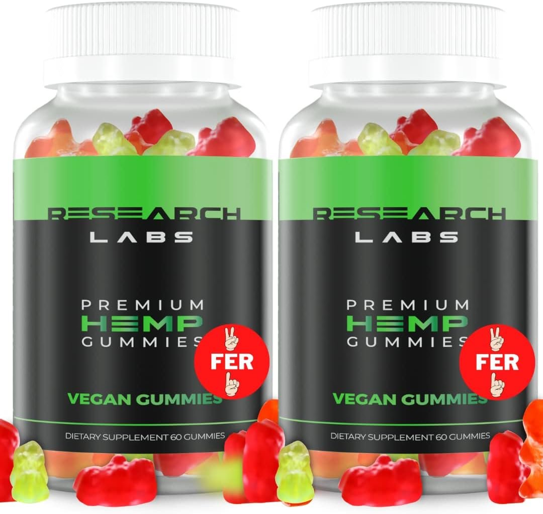 Research Labs - Premium Hemp Gummies 120 Count, 2 Fer 1 Ad. Advanced Formula with 500,000 Extract Blend. Natural - Helps Body Aches, Worriedness  to Feel Calm