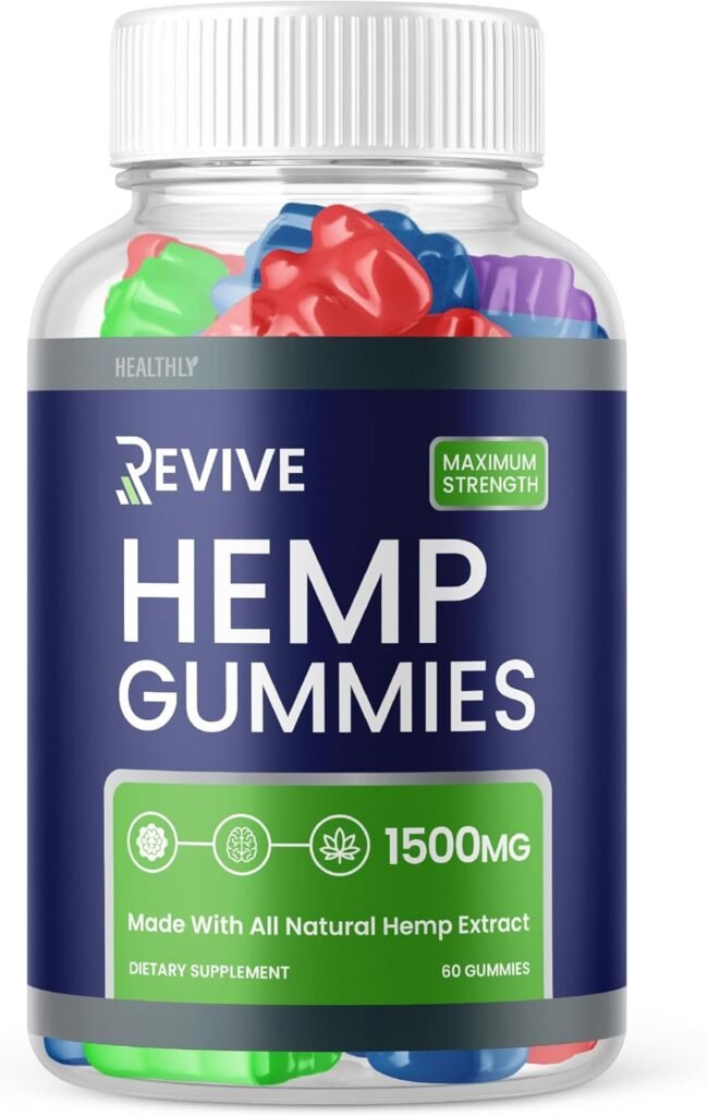 Revive Hemp Gummies, Revive Gummies Advanced Strength Max Performance Blend - Official Formula - Big Size Gummies 25mg Per Gummy, 1500mg Hemp Per Bottle, Great Taste, New 2023 Formula (60 Gummies)