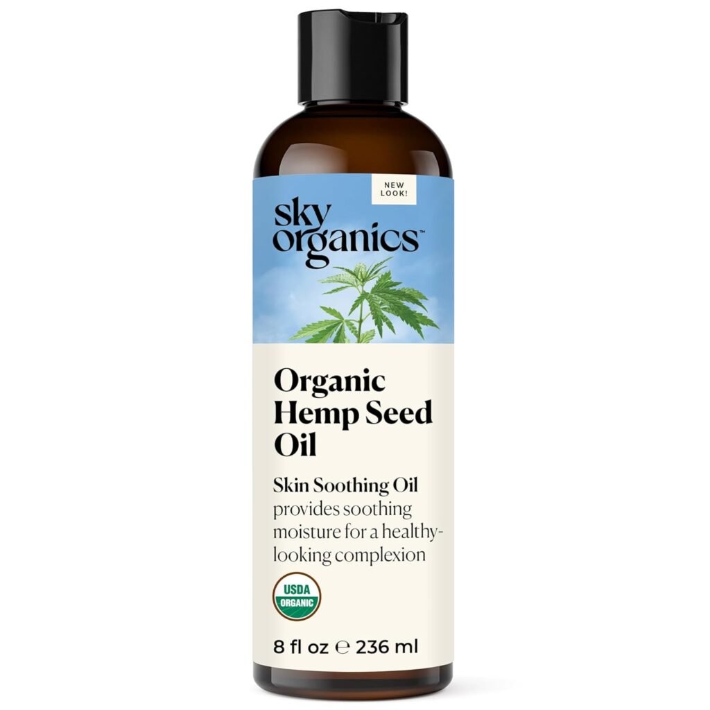 Sky Organics Organic Hemp Seed Oil for Face, 100% Pure  Cold-Pressed USDA Certified Organic to Nourish, Soothe, 8 fl. Oz.