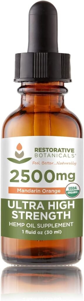 Ultra High Strength Hemp Oil for Body  Mind Benefits - 2500mg Mandarin Orange Flavor (1oz/30ml) 60 Servings