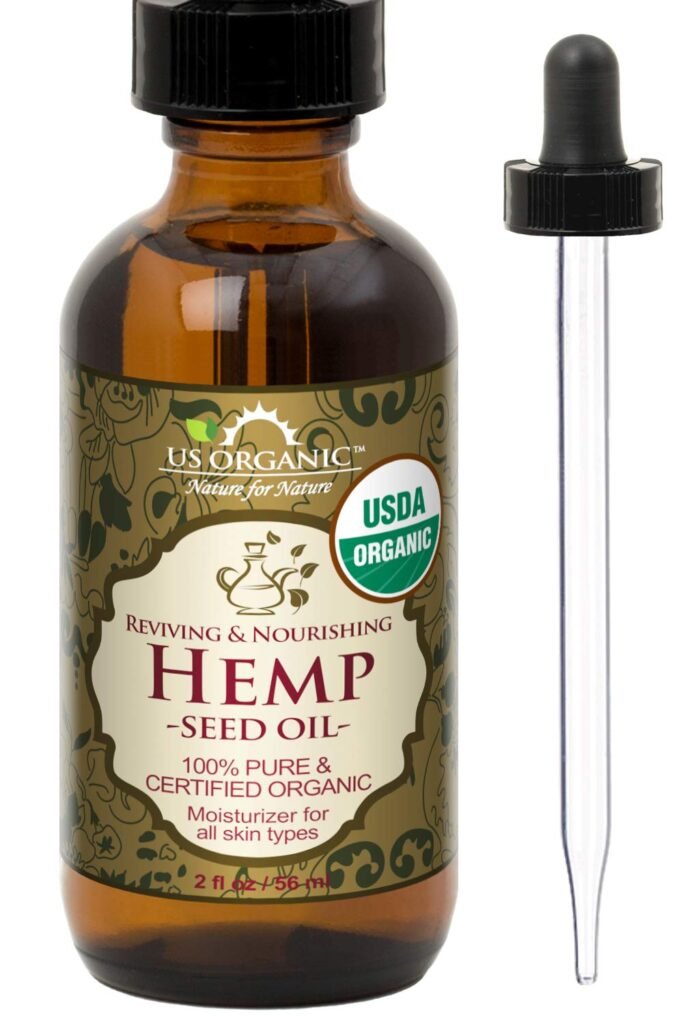 US Organic Hemp Seed Oil, Certified Organic, Pure  Natural, Cold Pressed Virgin, Unrefined, Amber Glass Bottle with Glass Eye Dropper for Easy Application (2 oz (56 ml))